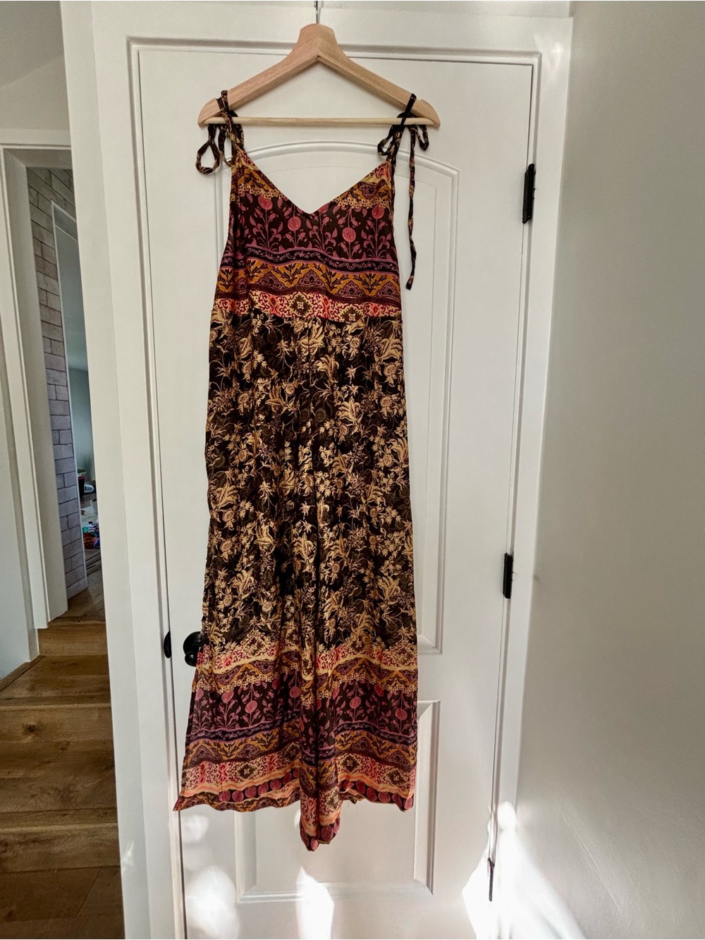 Free People Split Leg Boho Floral Tie-Shoulder Wide leg jumpsuit feminine S - Picture 2 of 11